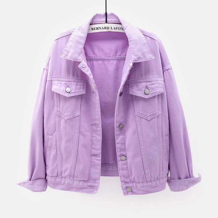 Stylish women's blue denim jacket with a relaxed fit for comfortable casual wear.