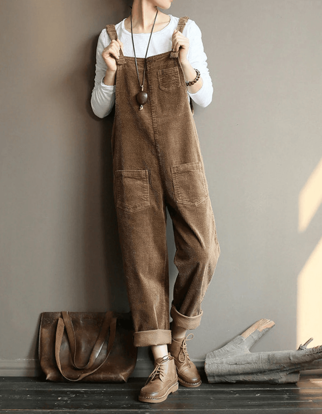 Women's relaxed fit dungaree jumpsuit, perfect for casual everyday wear & comfortable style.