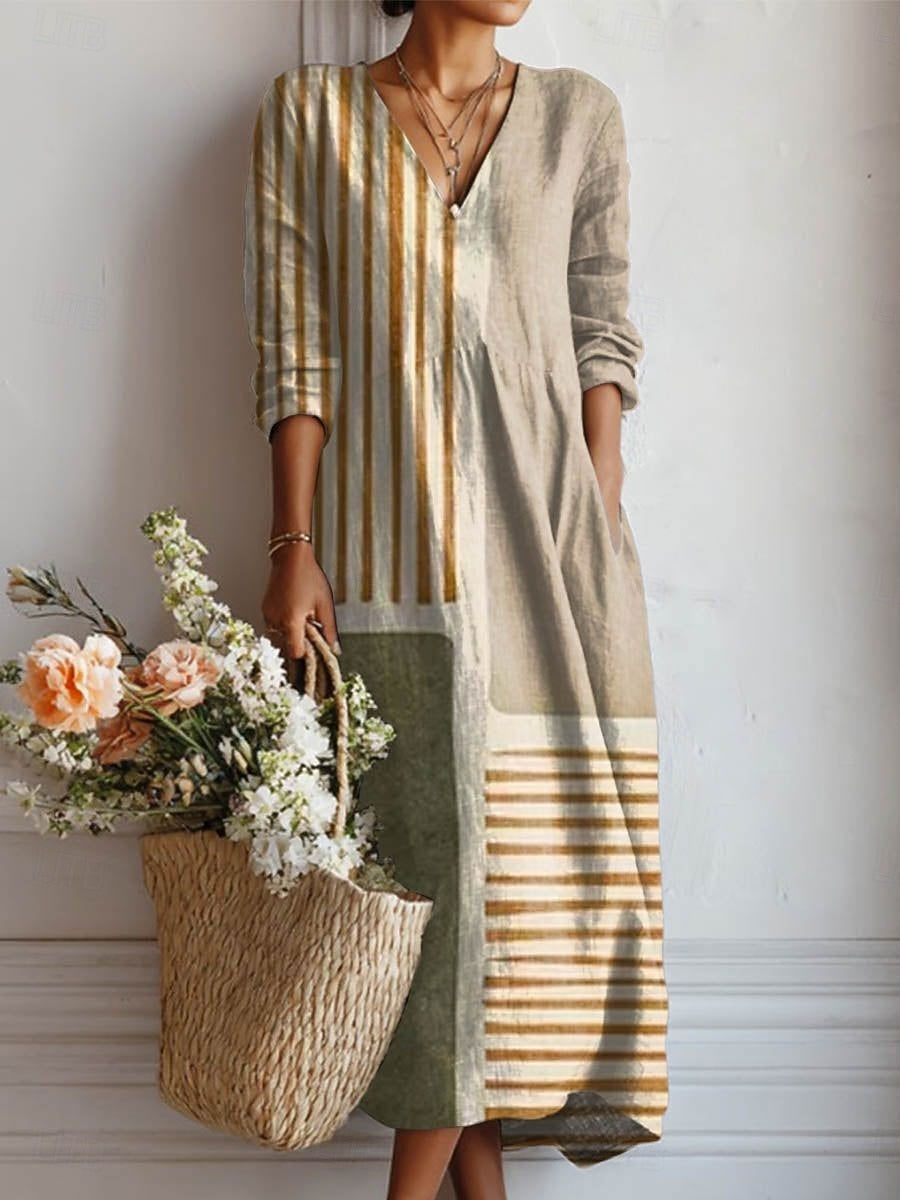 Women's relaxed fit earth tone midi dress for comfortable, versatile everyday casual style.