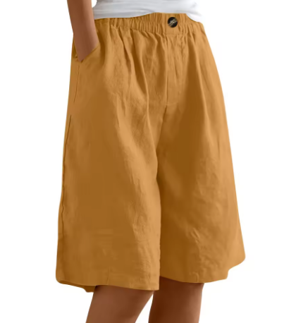 Versatile high-waisted Bermuda shorts for women, offering relaxed fit for casual and everyday comfort.
