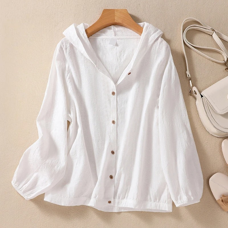 Women's relaxed fit hooded shirt in a soft fabric for effortless comfort and casual everyday style.