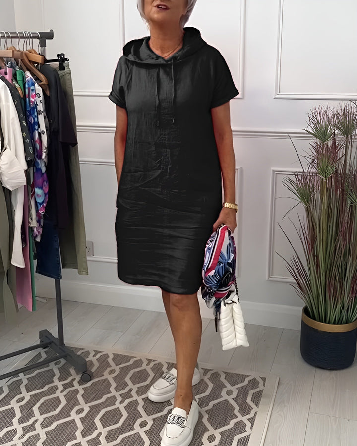 Everyday women's relaxed fit hoodie midi dress, a comfortable and stylish casual option with hood.