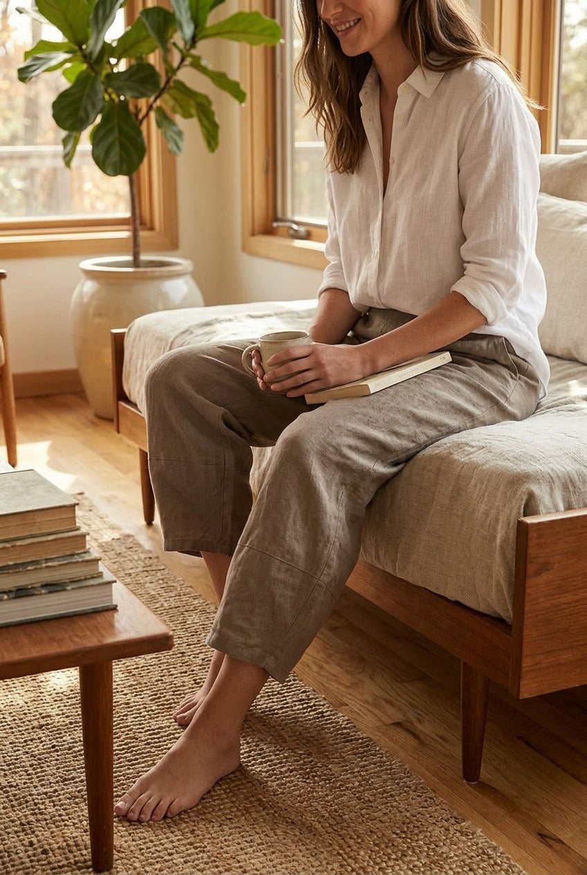 Comfortable women's pull-on pants with a relaxed fit, perfect for leisure and daily wear.