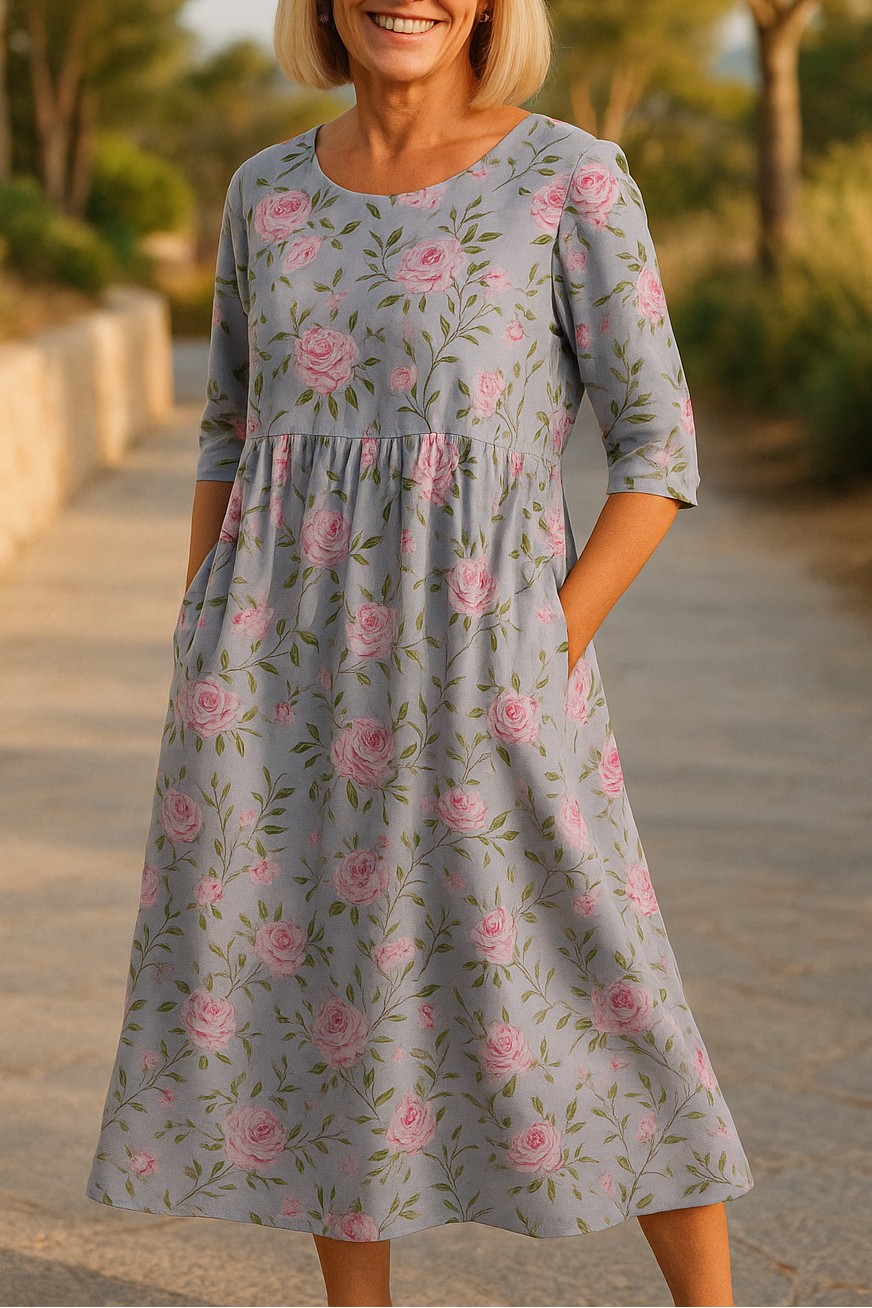 Casual women's 3/4 sleeve midi dress in a relaxed fit, excellent for effortless summer fashion.