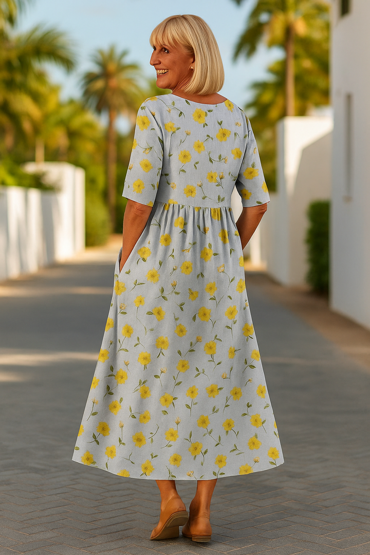 Soft, flowy women's midi dress with relaxed fit and 3/4 sleeves, ultimate comfort for daily wear.