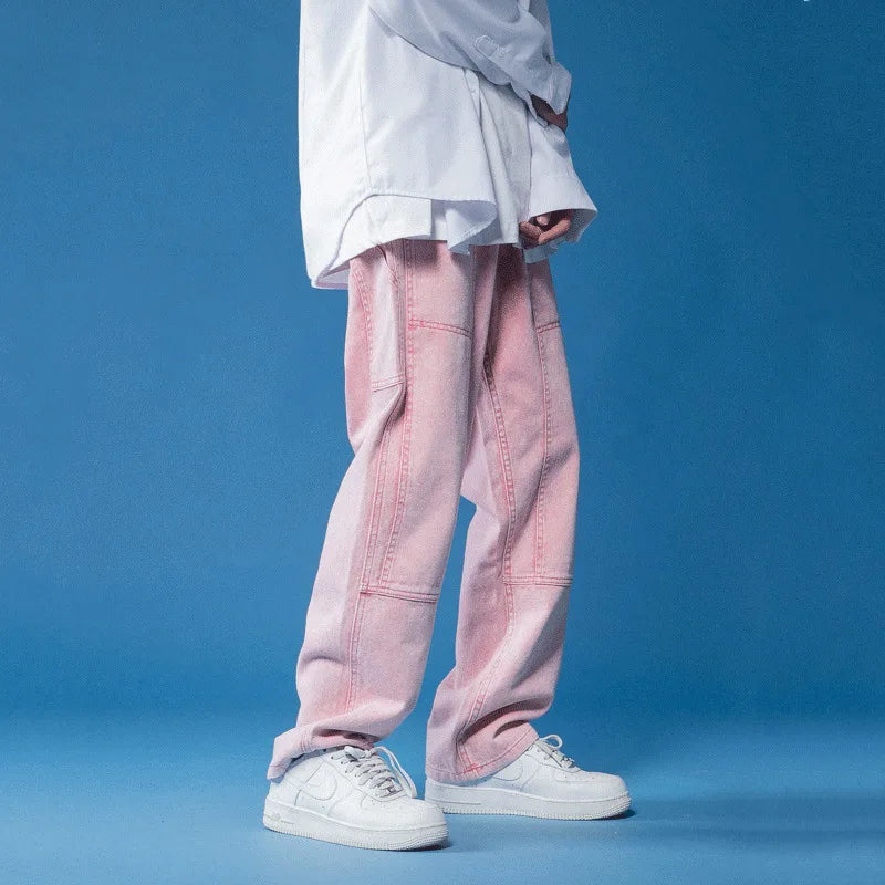 Women's relaxed fit oversized light blue jeans, comfortable loose fit for modern casual street style fashion.