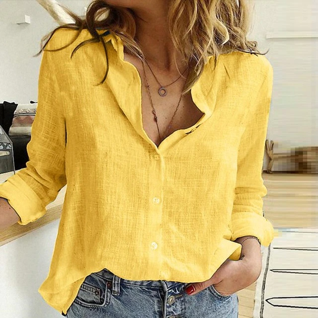 Women's relaxed fit point collar blouse, long sleeve button-down for casual or work wear.