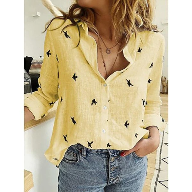 Stylish women's casual blouse, relaxed fit, long sleeve, point collar for effortless chic.