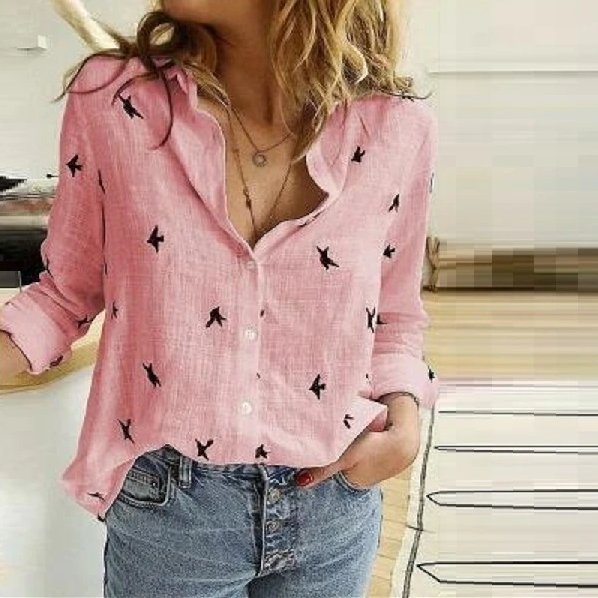 Versatile women's top, relaxed fit point collar blouse, button-down for various occasions.