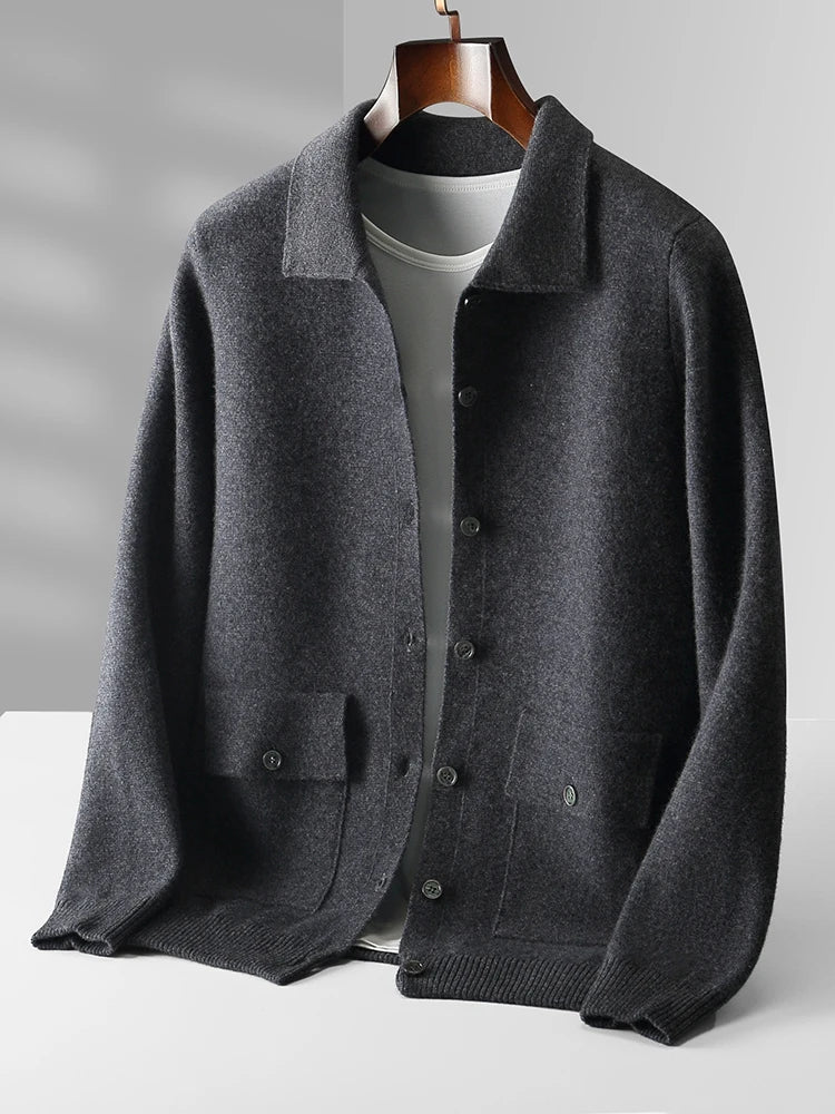 Elegant long sleeve women's polo collar cardigan. Versatile for layering, adding timeless style to any outfit.