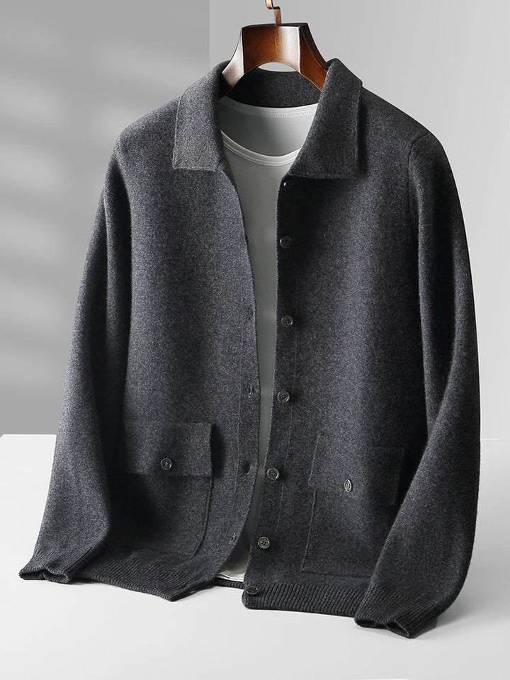 Elegant long sleeve women's polo collar cardigan. Versatile for layering, adding timeless style to any outfit.