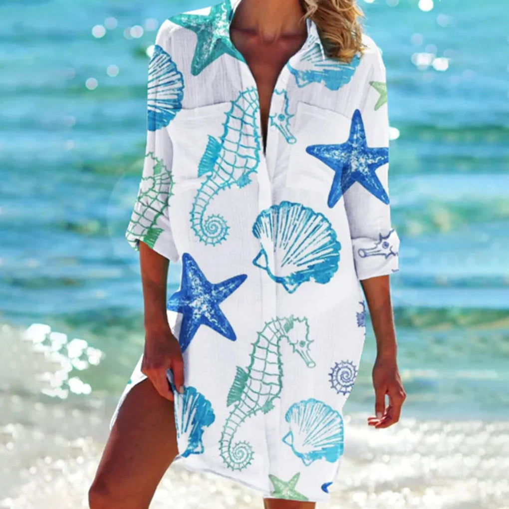 Stylish women's summer top. Relaxed fit short sleeve shirt, perfect for beachwear & casual outings.