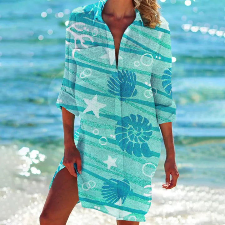 Comfortable women's short sleeve shirt. Relaxed fit summer top with boat neck, versatile for spring fashion.