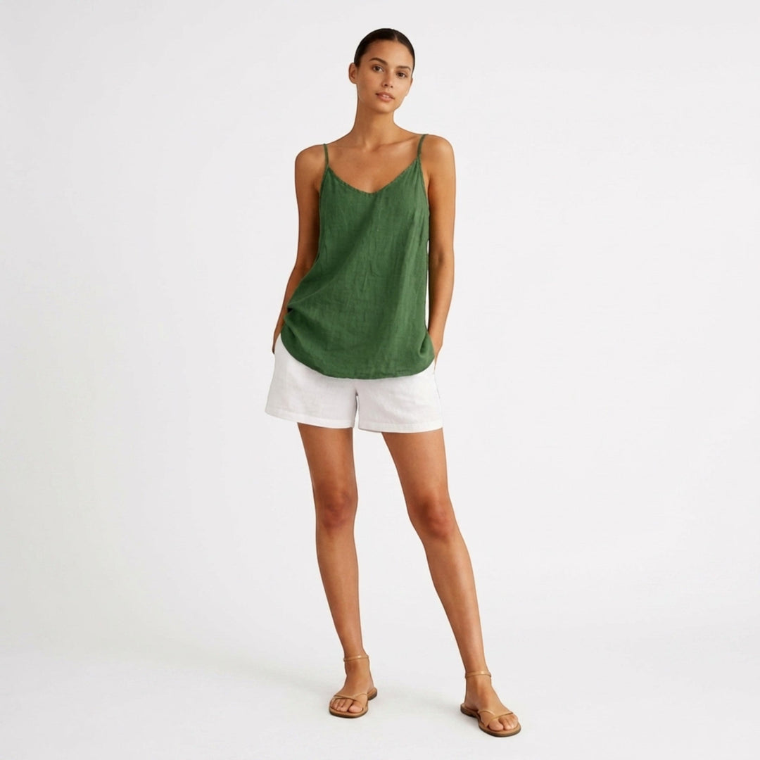 Modern chic women's sleeveless tank, relaxed fit with spaghetti straps for summer outfits.