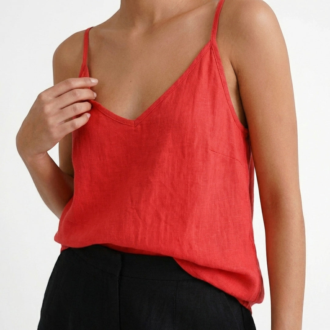 Feminine women's relaxed fit spaghetti strap tank top, a flattering summer basic.