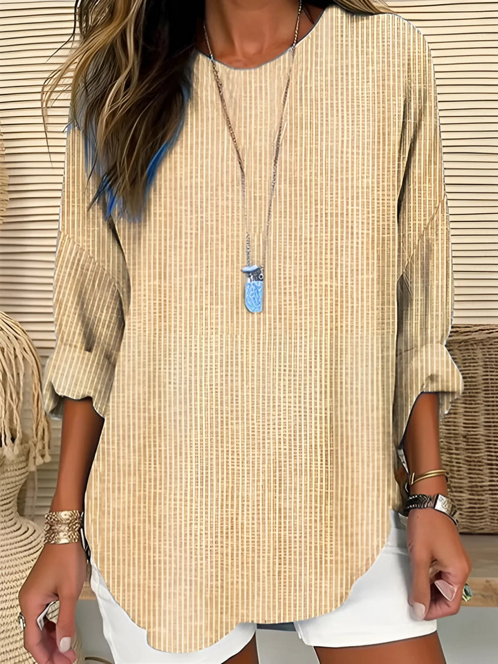 Stylish women's striped long sleeve blouse, offering comfort & versatile fashion for spring & fall everyday wear.