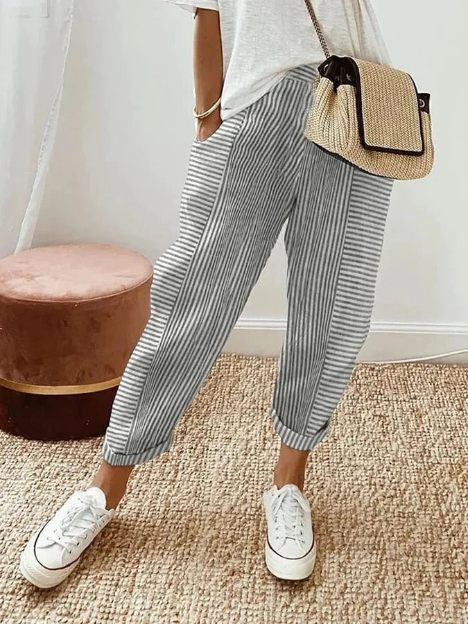 Stylish striped women's fashion bottoms, relaxed fit with a practical drawstring waist.
