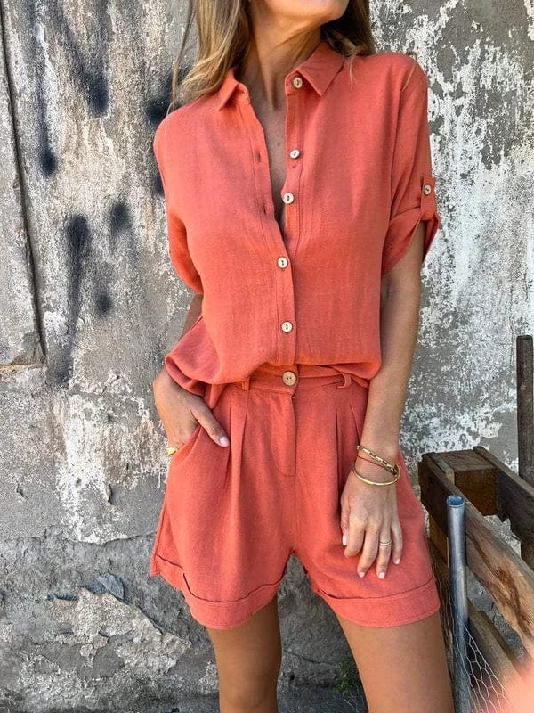 Comfortable women's relaxed fit lounge set with shorts & matching top.