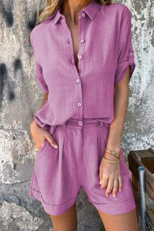 Lightweight women's summer shorts and top set for casual elegance.