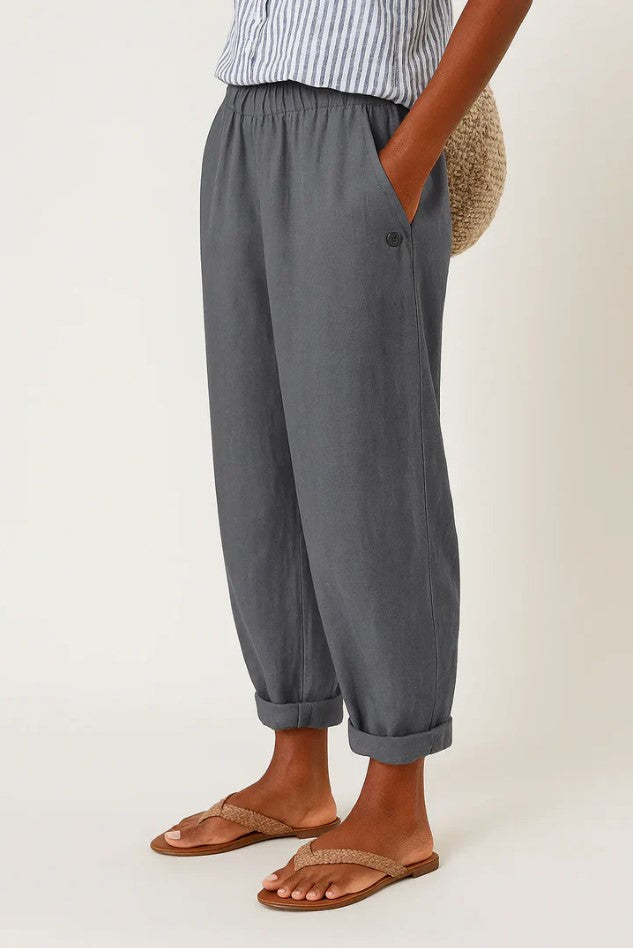 Relaxed fit women's comfort pants with elastic waist. Stylish for casual or versatile spring outfits.