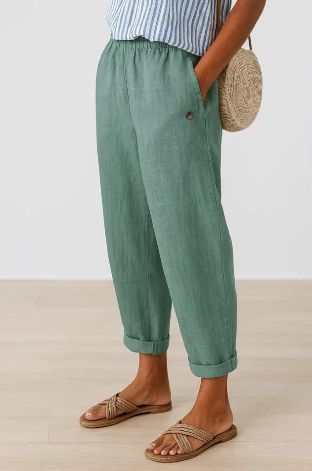 Women's elastic waist trousers, a relaxed fit design for ultimate comfort and easy, casual style.