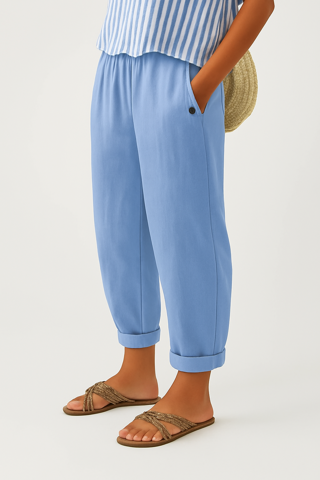 Women's spring/summer relaxed fit trousers, elastic waist for comfort and casual, versatile fashion.