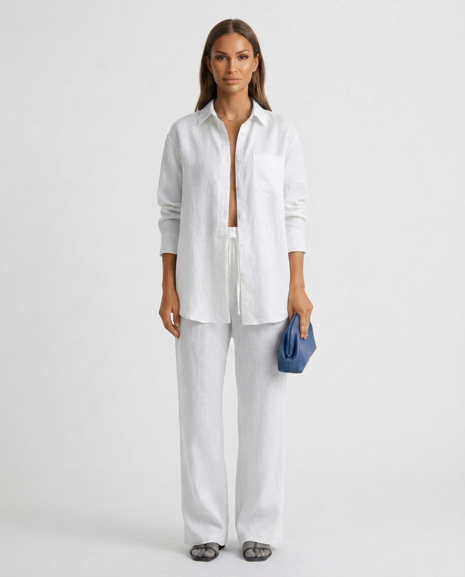Full-length view of a women's coordinated two-piece outfit, ideal for relaxed wear.
