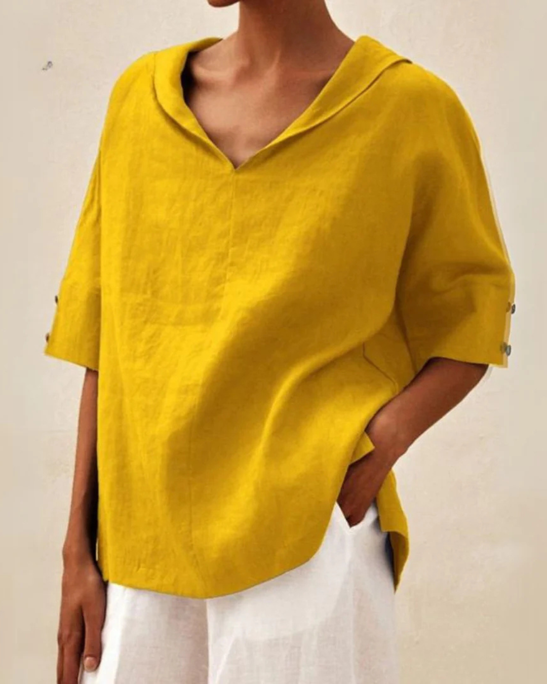 Comfortable women's loose fit V-neck blouse, short sleeve top for versatile summer outfits & daily wear.