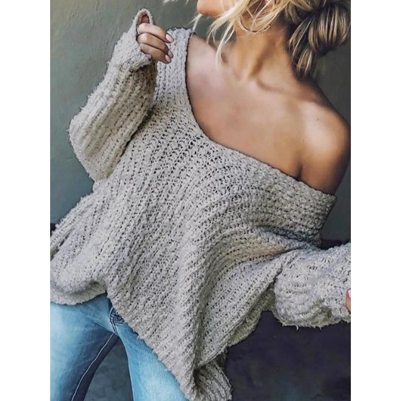 Versatile women's V-neck knit sweater, an effortless layering piece for autumn and spring outfits.