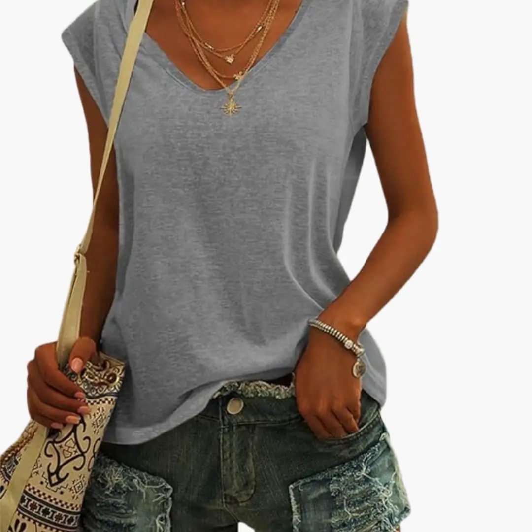 Effortless style with this women's relaxed V-neck sleeveless top, great for summer or spring fashion.