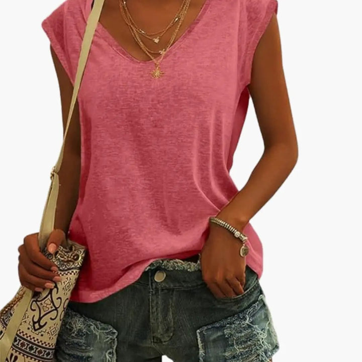 Women's casual sleeveless V-neck top, designed for everyday comfort and versatile layering in spring.