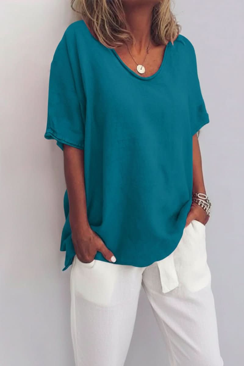 Enjoy summer comfort in this women's relaxed fit V-neck blouse; breathable, lightweight & perfect for any casual day.