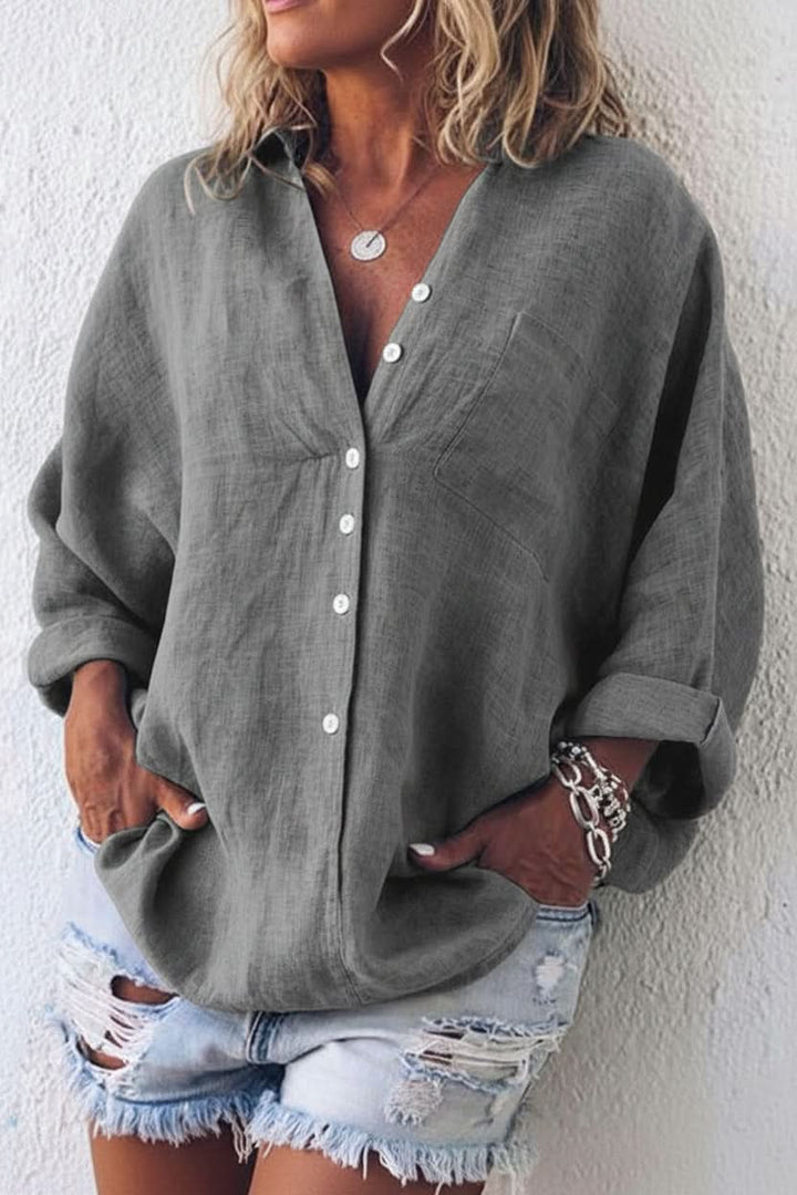 Women's stylish open back top, relaxed fit for ultimate comfort. Modern long sleeve blouse, great for everyday.