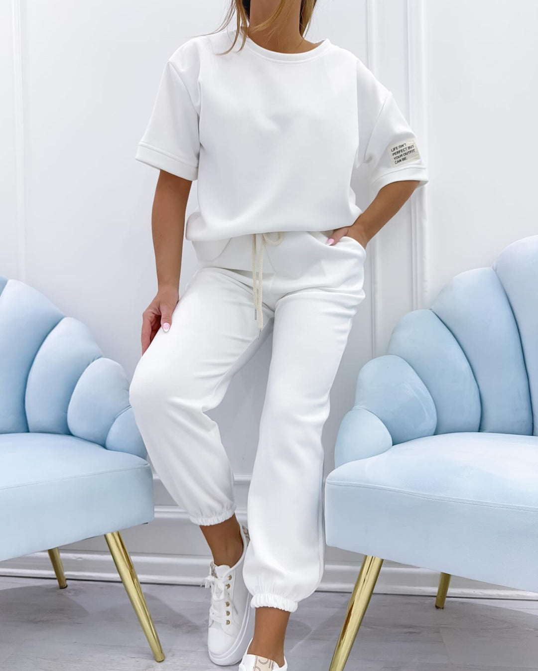 Women's relaxed short sleeve matching set for comfortable everyday wear. Ideal for summer lounge & travel.
