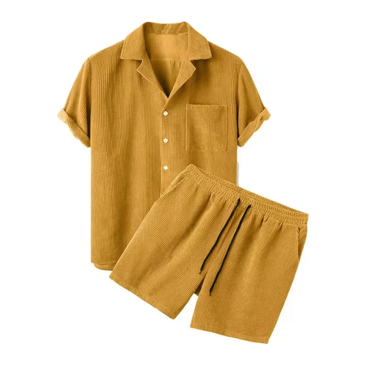 Elegant women's two-piece cabana lounge wear. Relaxed shorts set for ultimate summer comfort & style.
