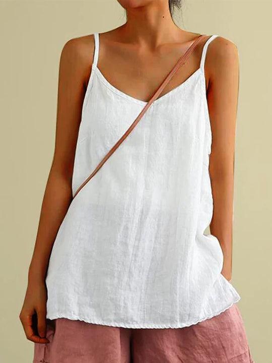 Women's relaxed V-neck cami top in a soft, breathable fabric, perfect for casual summer wear & everyday comfort.