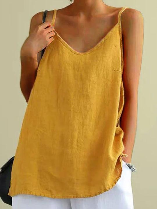 Loose fit women's cami top with V-neck, designed for effortless style & comfort during summer. Great for casual wear.