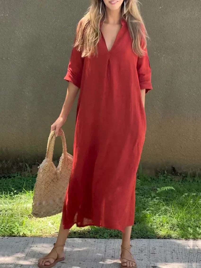 Stylish women's long V-neck maxi dress for ultimate everyday comfort and relaxed summer fashion.