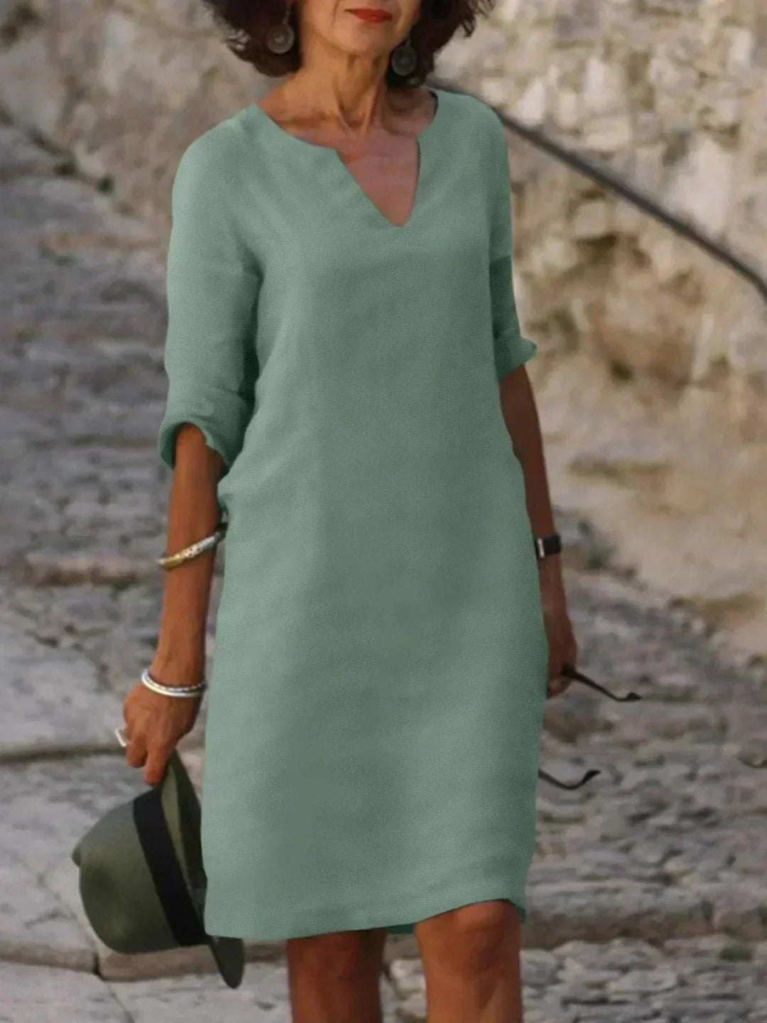 Casual women's summer V-neck dress, comfortable for effortless everyday styling.