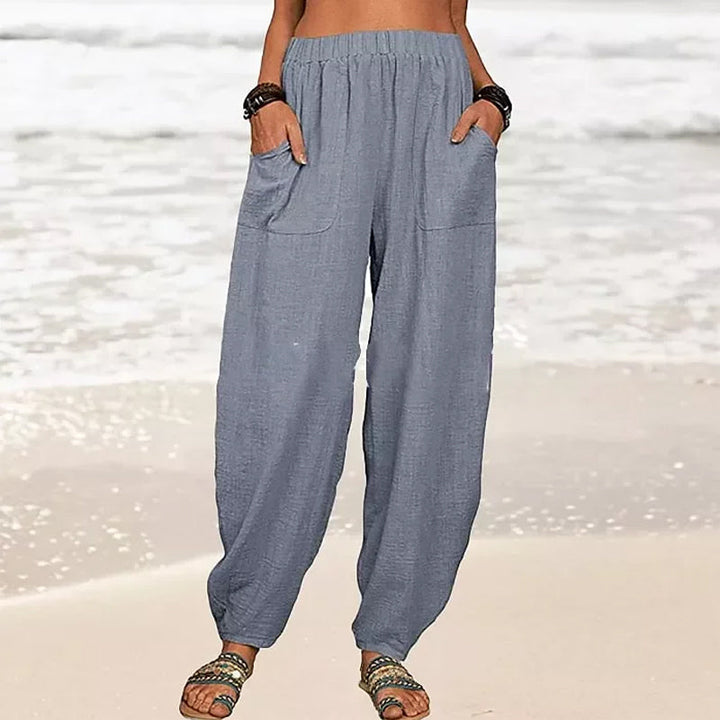 Stylish women's relaxed wide-leg pants for beach days, offering ultimate summer comfort.
