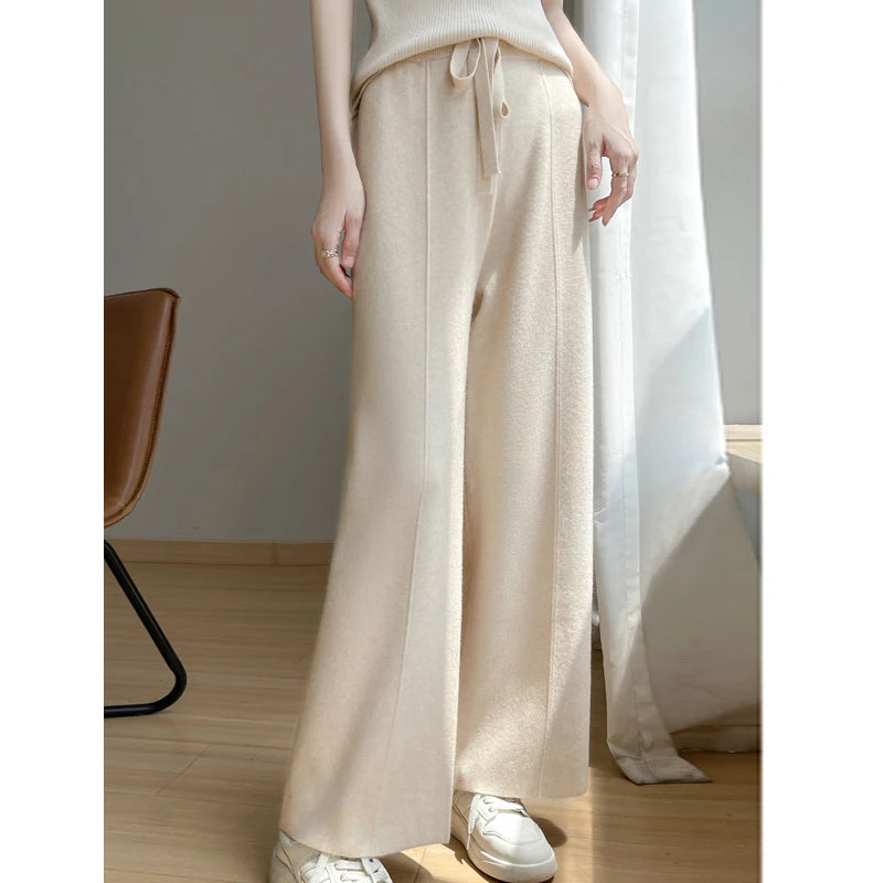 Stylish women's relaxed wide-leg lounge pants. High-waisted & comfortable with drawstring for everyday casual wear.