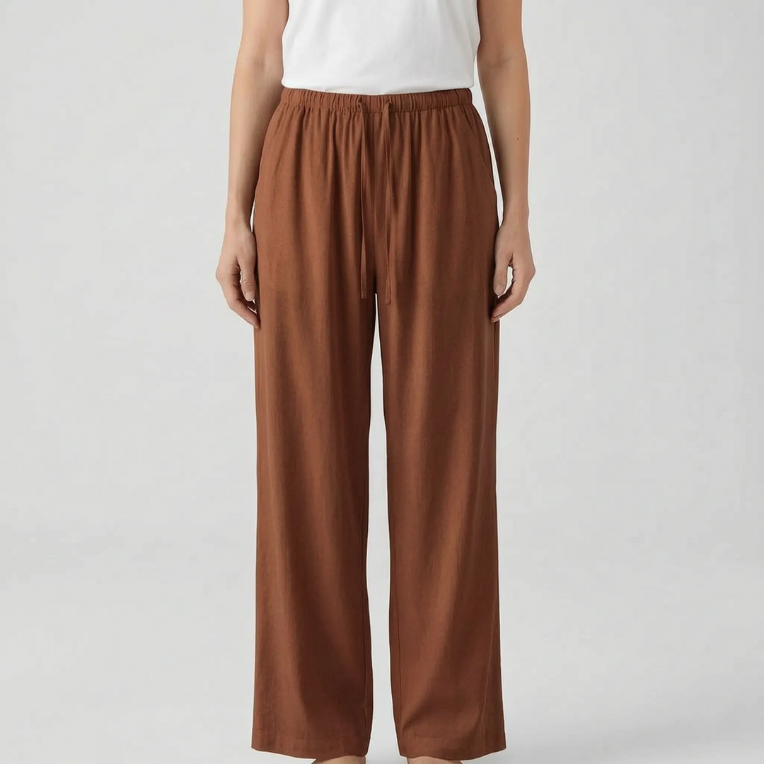 Effortless women's wide-leg summer pants with a relaxed fit, high waist, and comfortable solid color fabric.