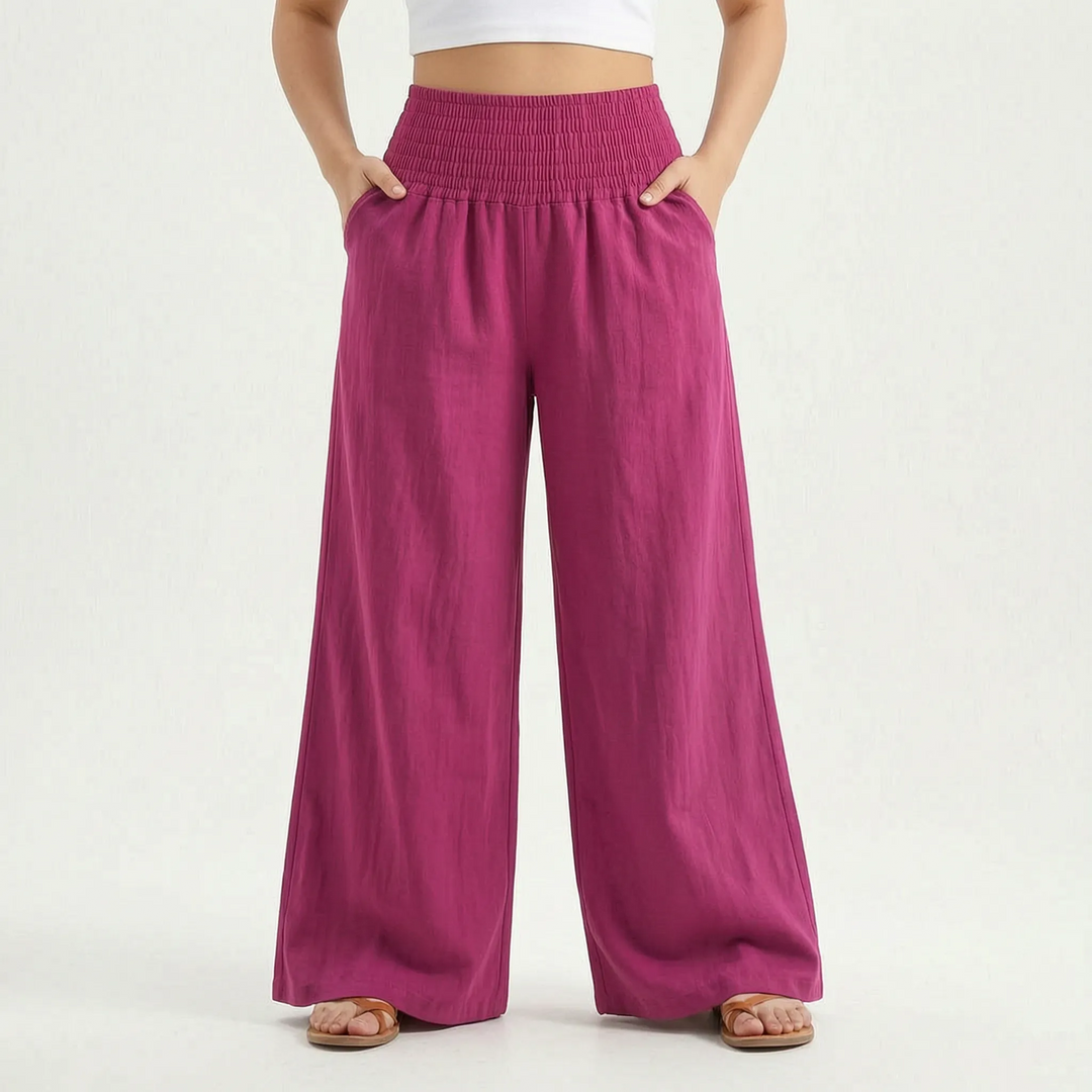 Versatile women's wide-leg pants for summer. Relaxed fit, flowy fabric, perfect for casual or travel.