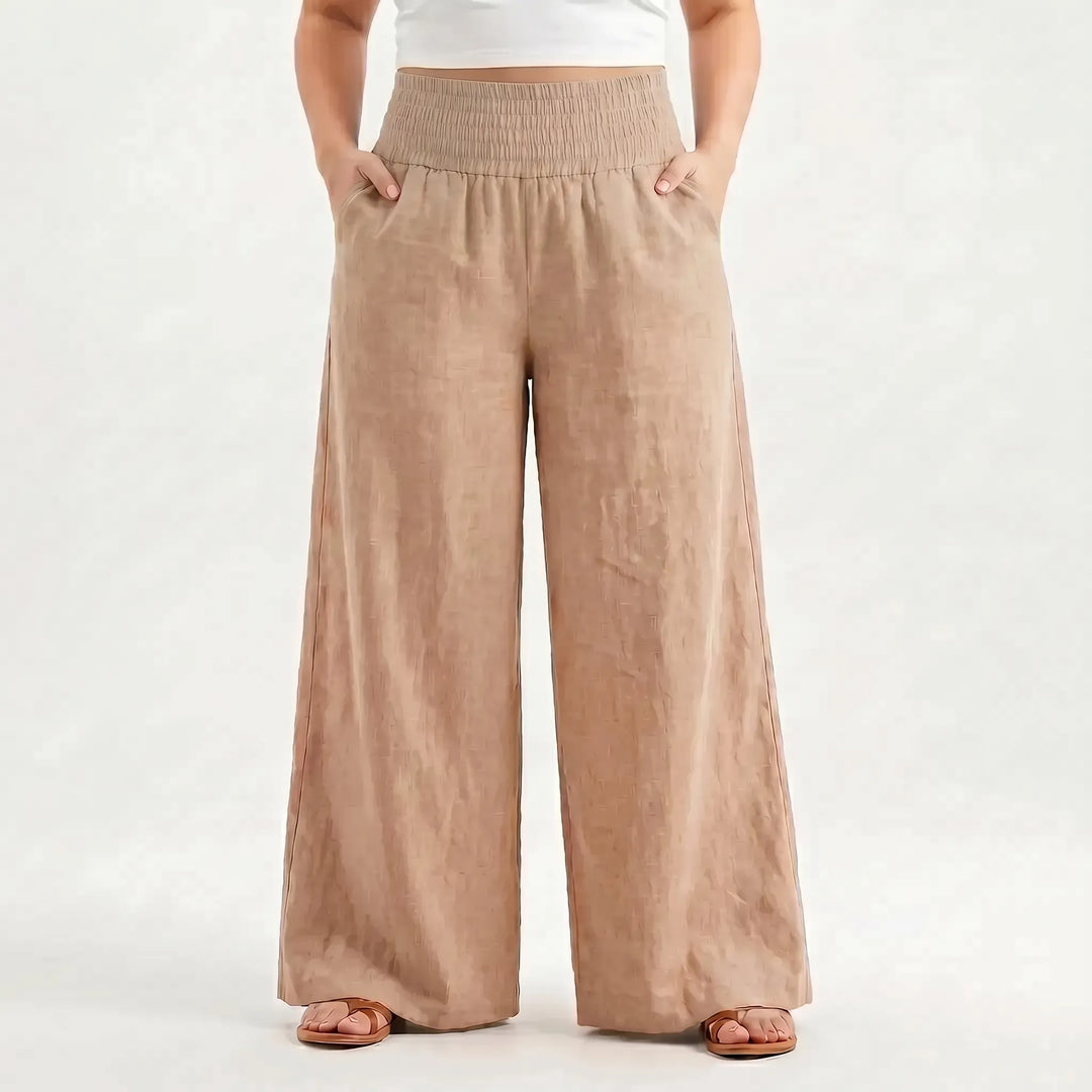 Chic women's wide-leg beach pants, relaxed fit & flowy, an ideal summer vacation outfit staple.