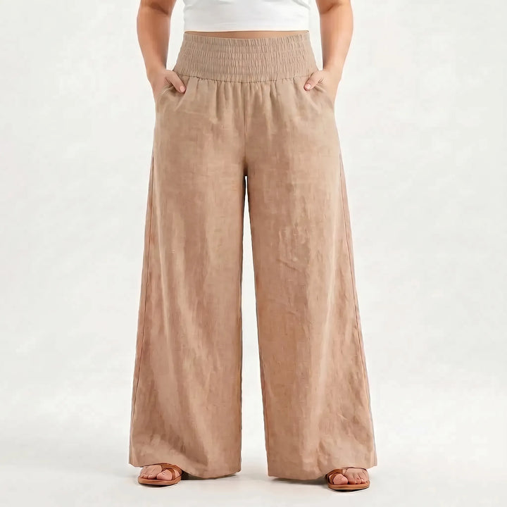 Chic women's wide-leg beach pants, relaxed fit & flowy, an ideal summer vacation outfit staple.