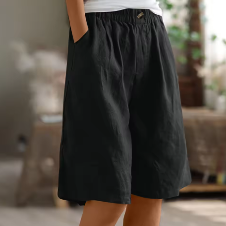 Soft Renee women's casual shorts, elastic waistband, mid-thigh, essential for summer comfort.