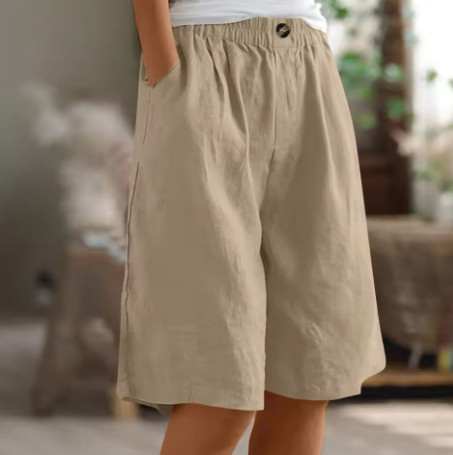 Women's Renee summer shorts, pull-on style, elastic waist, mid-thigh cut for casual elegance.