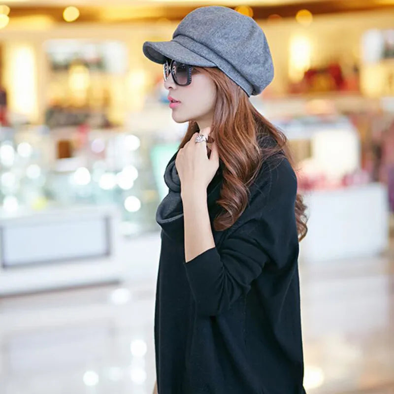 Casual women's retro balloon hat, warm cotton, perfect vintage style accessory for fall & winter.