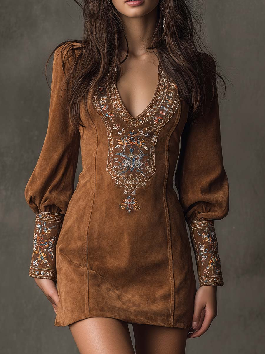 Women's retro chic mini dress with elegant floral embroidery, perfect for stylish party wear.