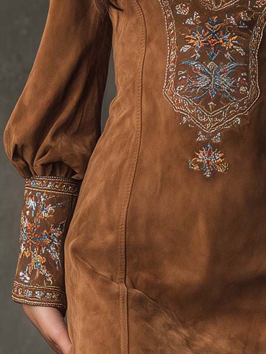 Stylish V-neck retro mini dress with elegant embroidery, a chic and fashionable choice for women's party wear.